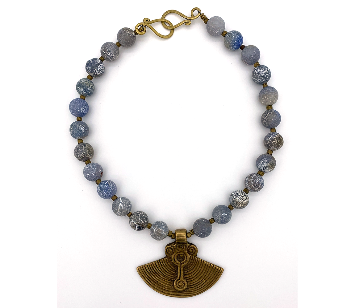 Danielle Carbone Necklace Crackle Agate and Brass